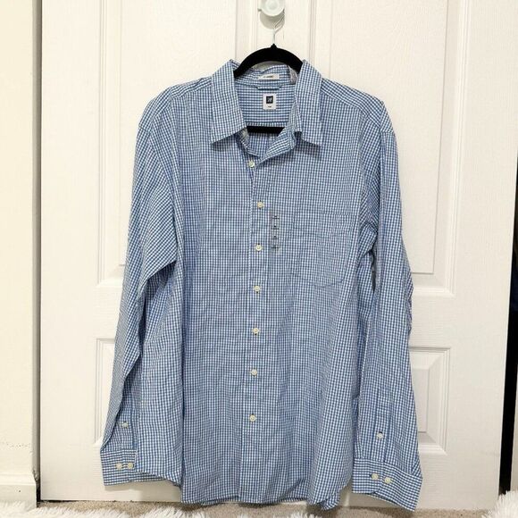 Men Classic-Fit Everyday Button Down Shirt in Light Blue Gingham Extra Large - Picture 2 of 8